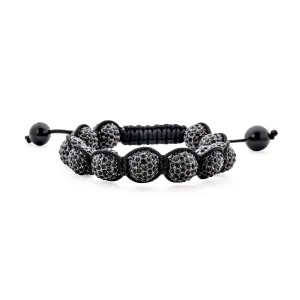 Black Blue White Gold Tone Strand Bracelet with Pave Crystal Disco Ball
