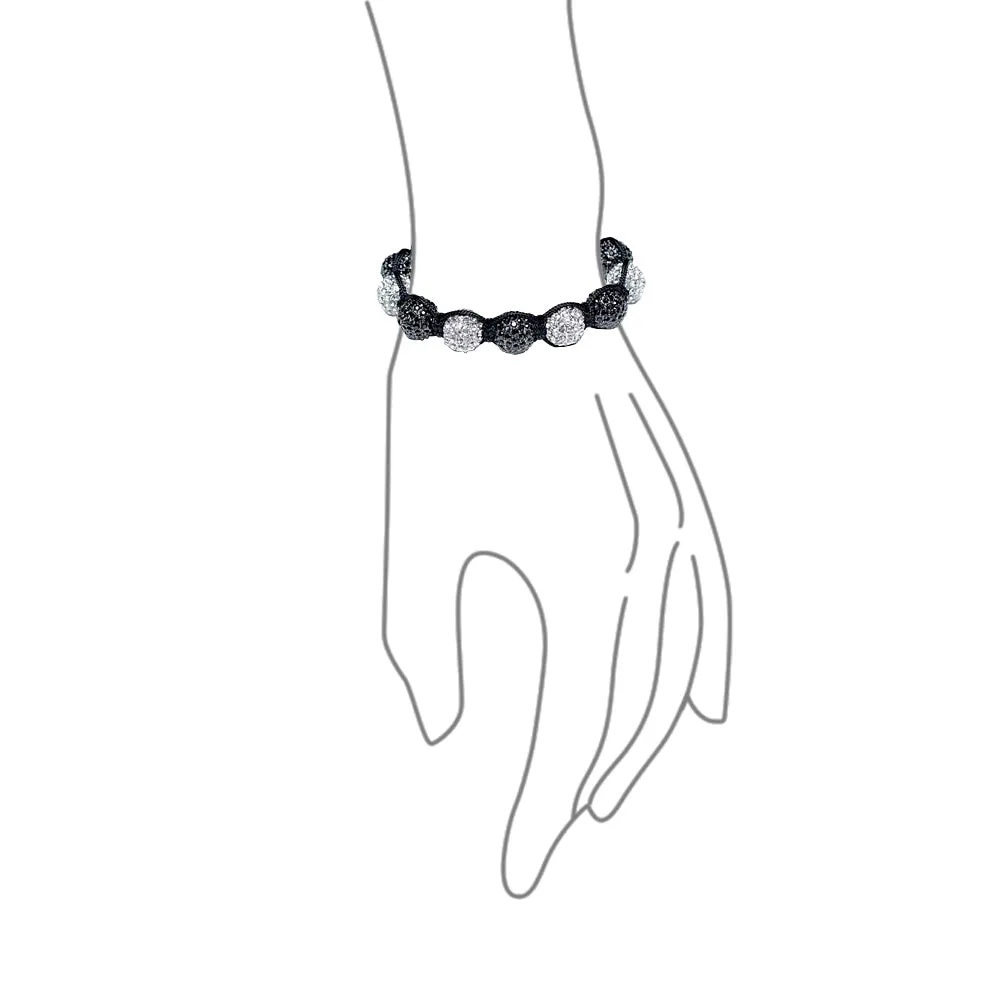 Black Blue White Gold Tone Strand Bracelet with Pave Crystal Disco Ball