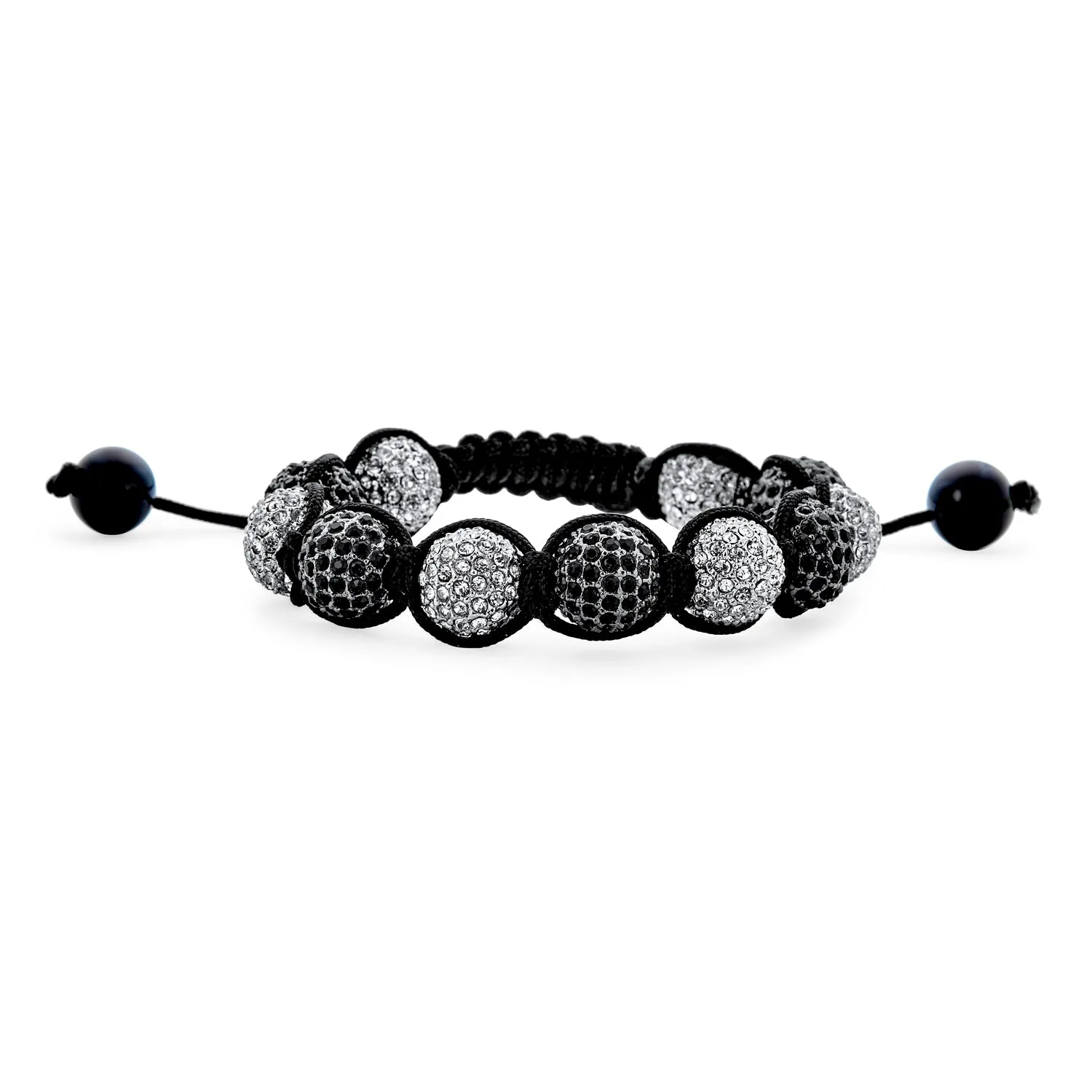 Black Blue White Gold Tone Strand Bracelet with Pave Crystal Disco Ball