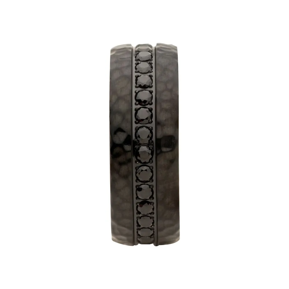 Black IP with CNC Set Black CZ Hammered Ring