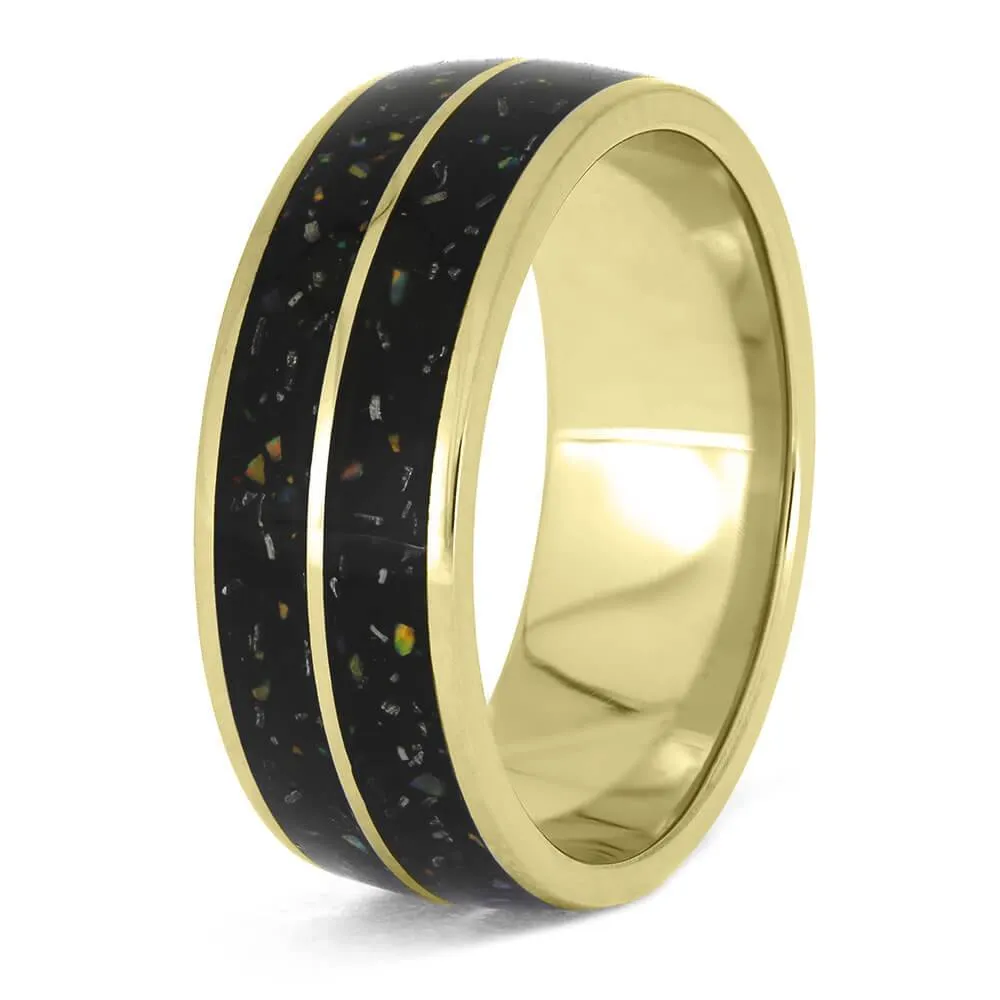 Black Opal Stardust Ring in Yellow Gold