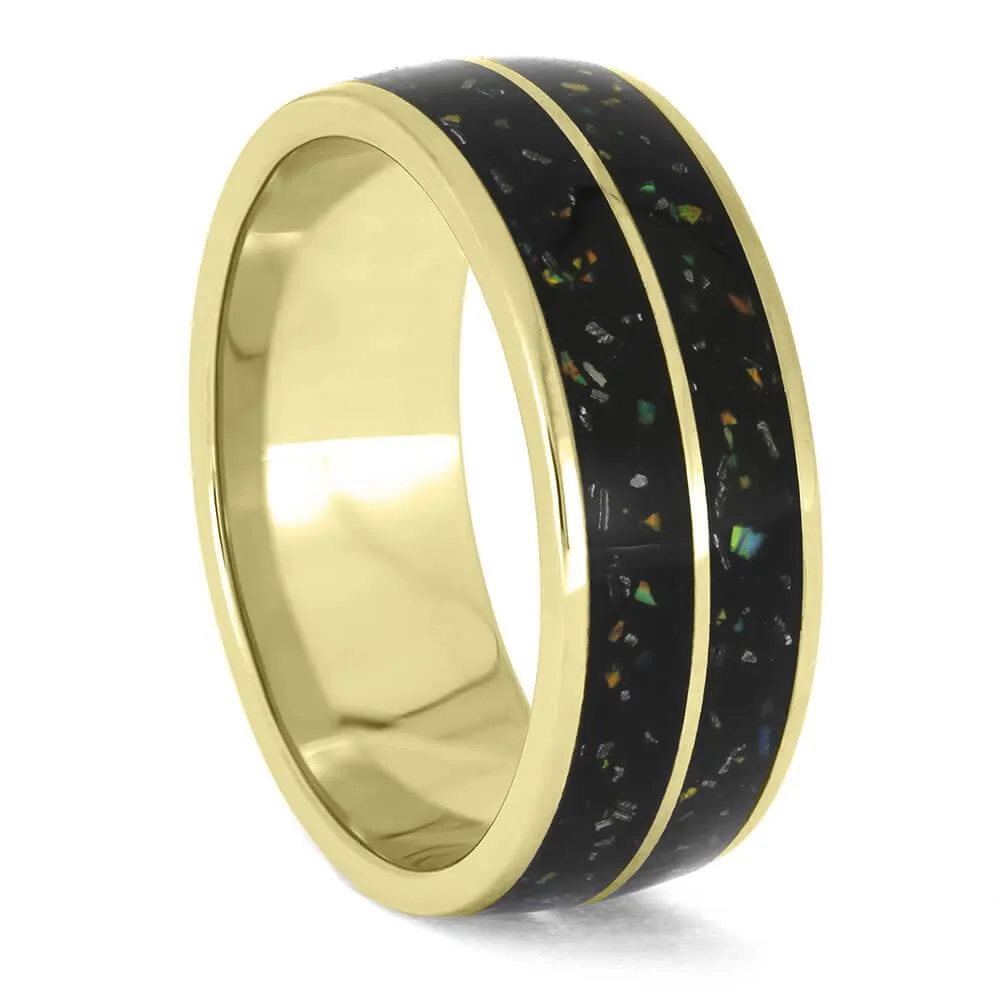 Black Opal Stardust Ring in Yellow Gold