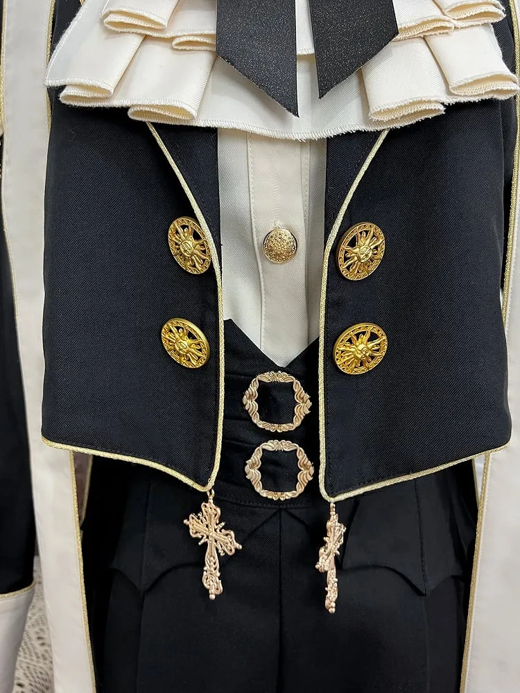 Black Ouji Lolita Cross Chains and Charms Decorated Stole Swallow Tail Blazer Coat