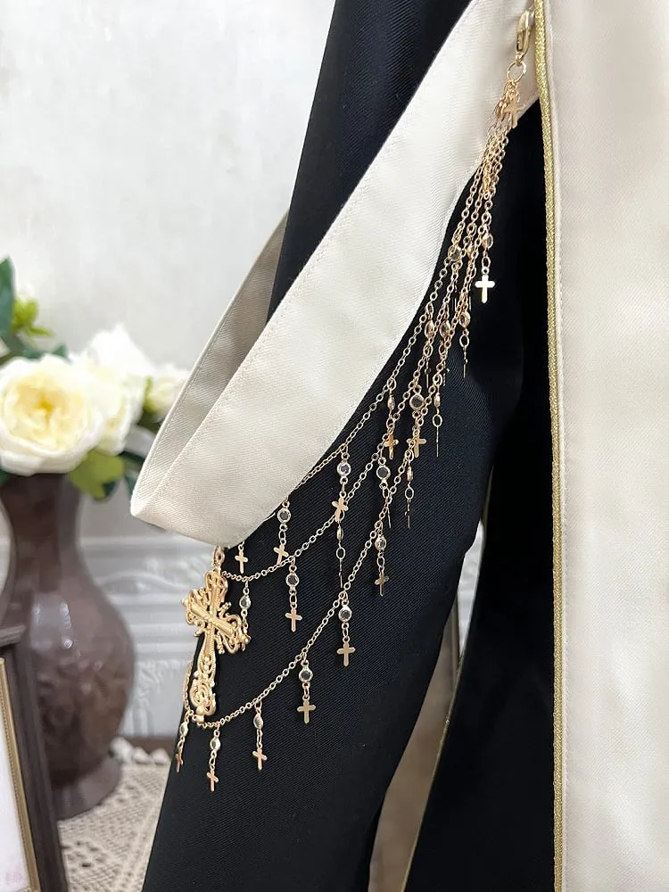 Black Ouji Lolita Cross Chains and Charms Decorated Stole Swallow Tail Blazer Coat