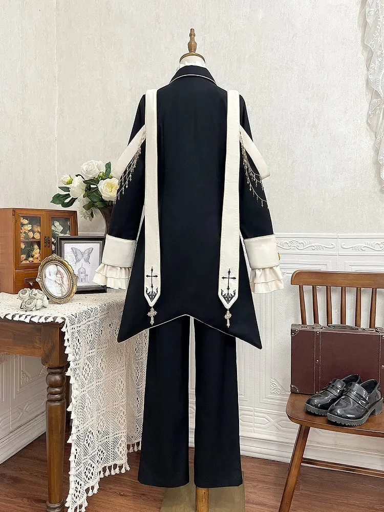 Black Ouji Lolita Cross Chains and Charms Decorated Stole Swallow Tail Blazer Coat