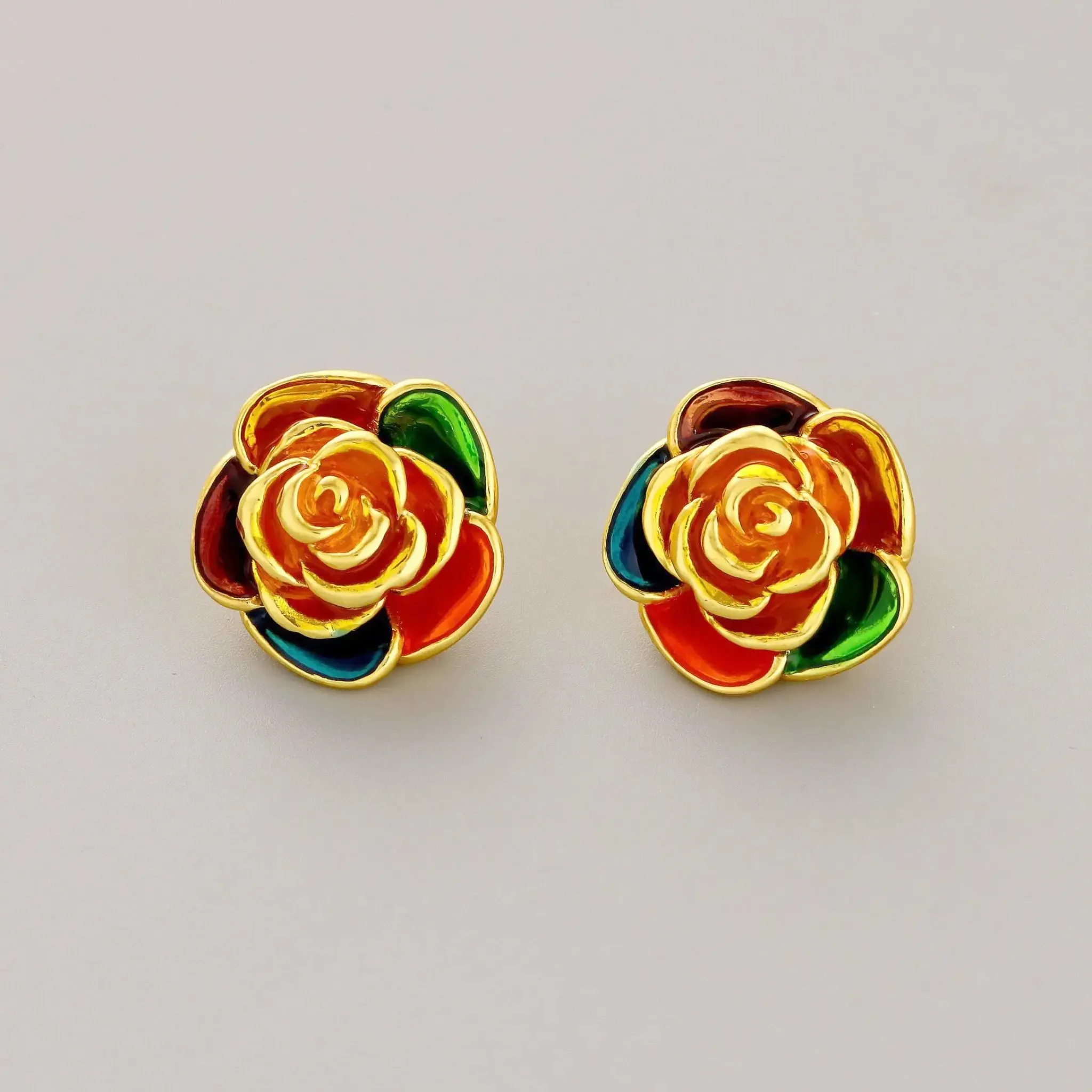 Camellia Enamel Stud Earrings