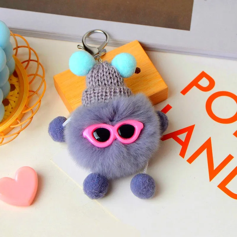 Candy Plush Color Toy Keychain Funny Glasses Keyring Car Bag Pendant