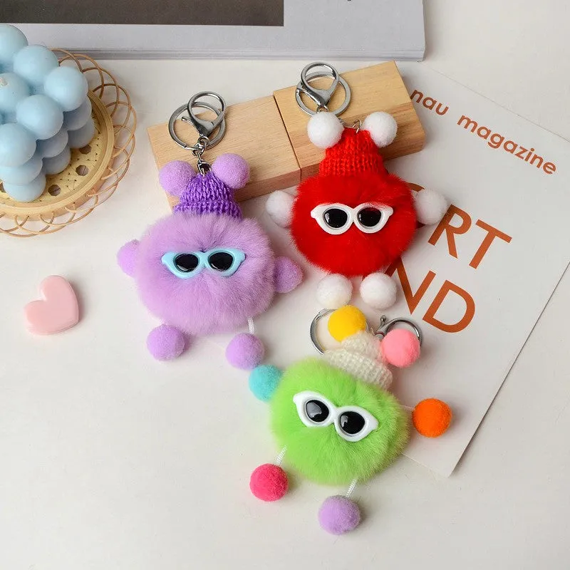Candy Plush Color Toy Keychain Funny Glasses Keyring Car Bag Pendant