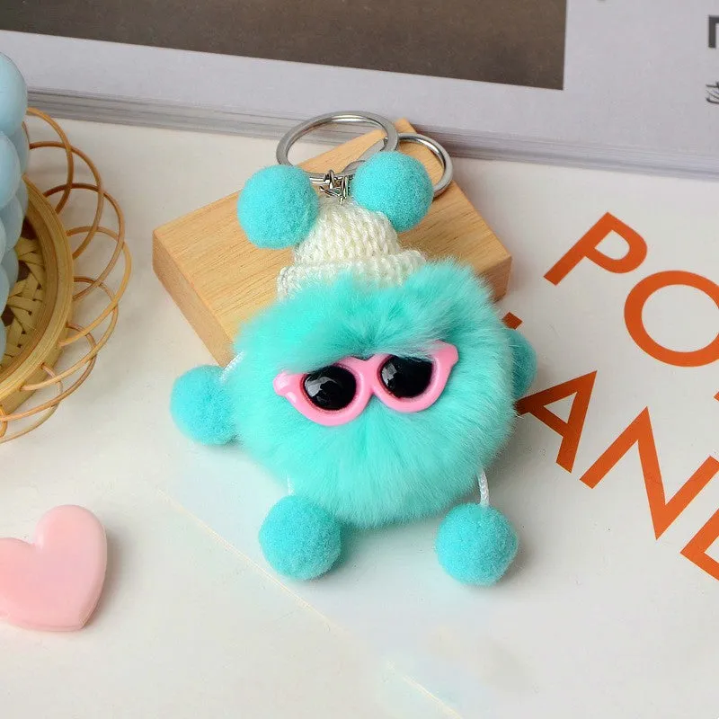 Candy Plush Color Toy Keychain Funny Glasses Keyring Car Bag Pendant