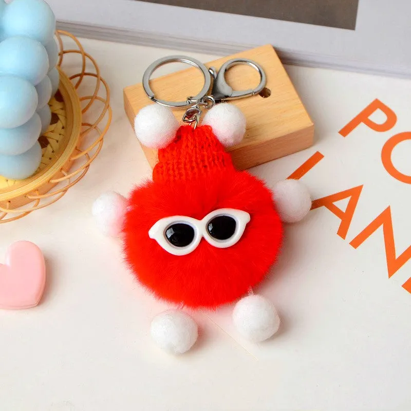 Candy Plush Color Toy Keychain Funny Glasses Keyring Car Bag Pendant