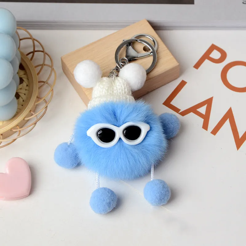 Candy Plush Color Toy Keychain Funny Glasses Keyring Car Bag Pendant