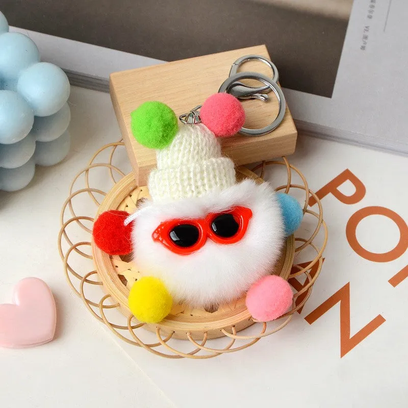 Candy Plush Color Toy Keychain Funny Glasses Keyring Car Bag Pendant