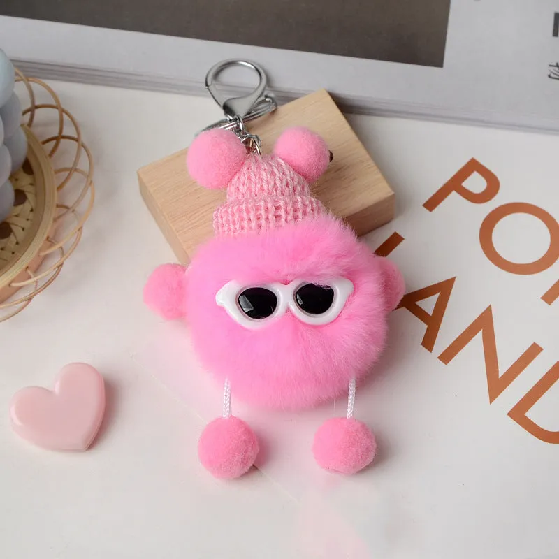 Candy Plush Color Toy Keychain Funny Glasses Keyring Car Bag Pendant