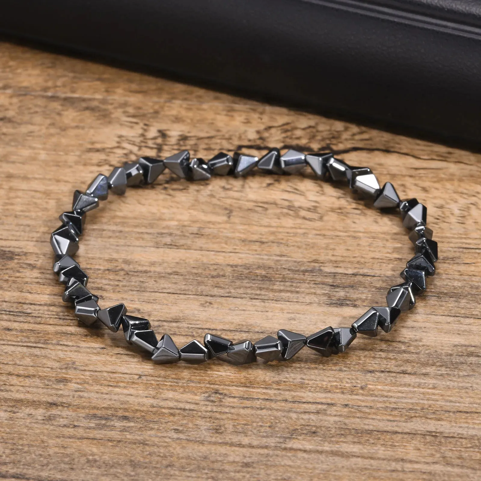 Casual Black Triangle Beads Bracelets for Men Boys,Geometric Cut Beaded Wristband