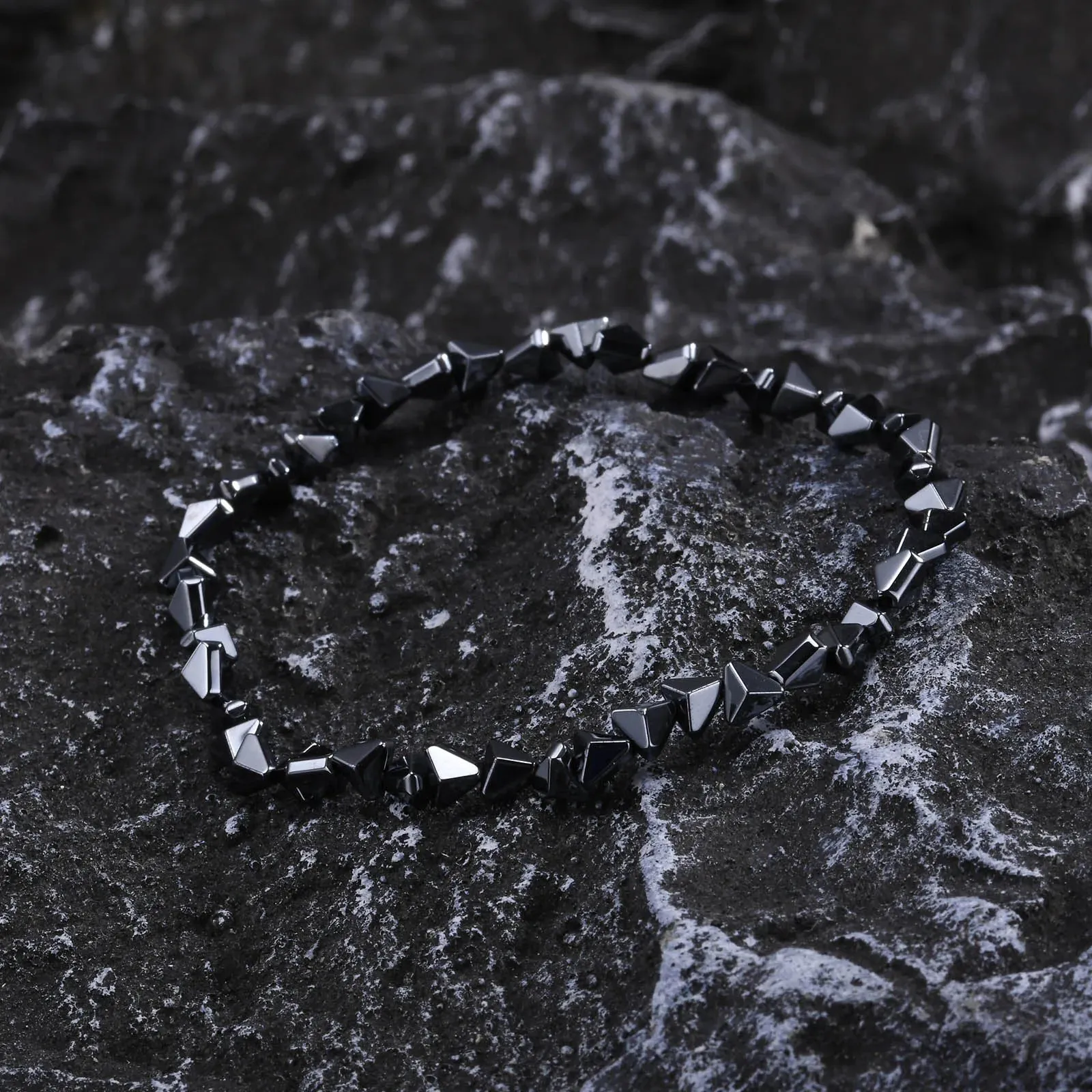 Casual Black Triangle Beads Bracelets for Men Boys,Geometric Cut Beaded Wristband