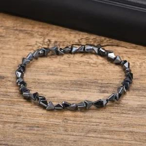 Casual Black Triangle Beads Bracelets for Men Boys,Geometric Cut Beaded Wristband