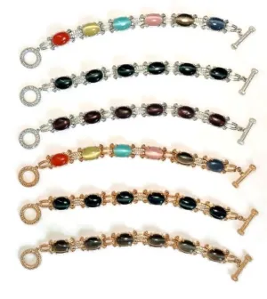 Cat's Eye Oval Cabochon set w/Zirconite Cubic Zirconia Bracelet 501B097