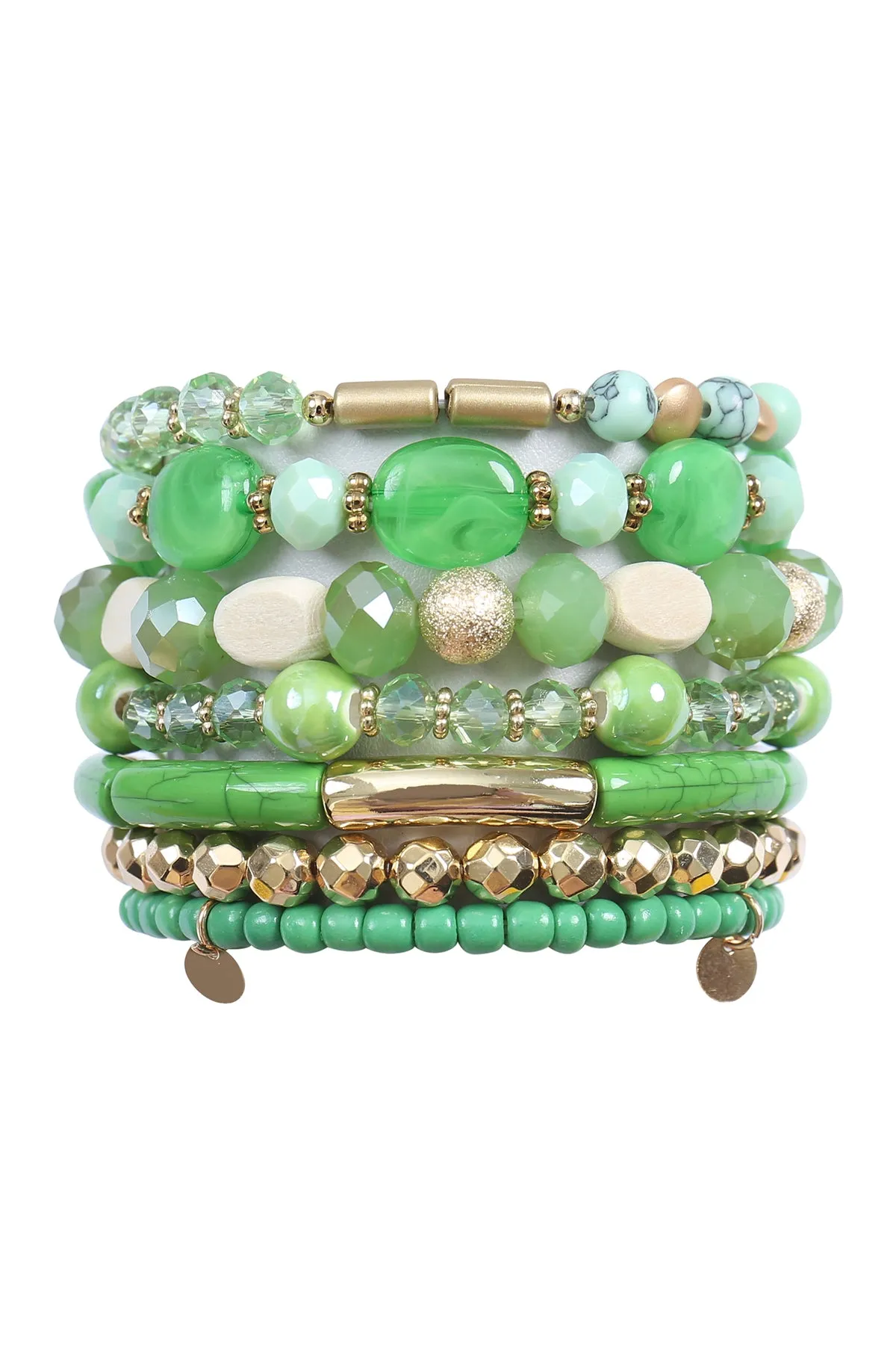 CHARM MIX BEADS GLASS TUBULAR LAYERED VERSATILE BRACELET SET/6PCS (NOW $2.75 ONLY!)