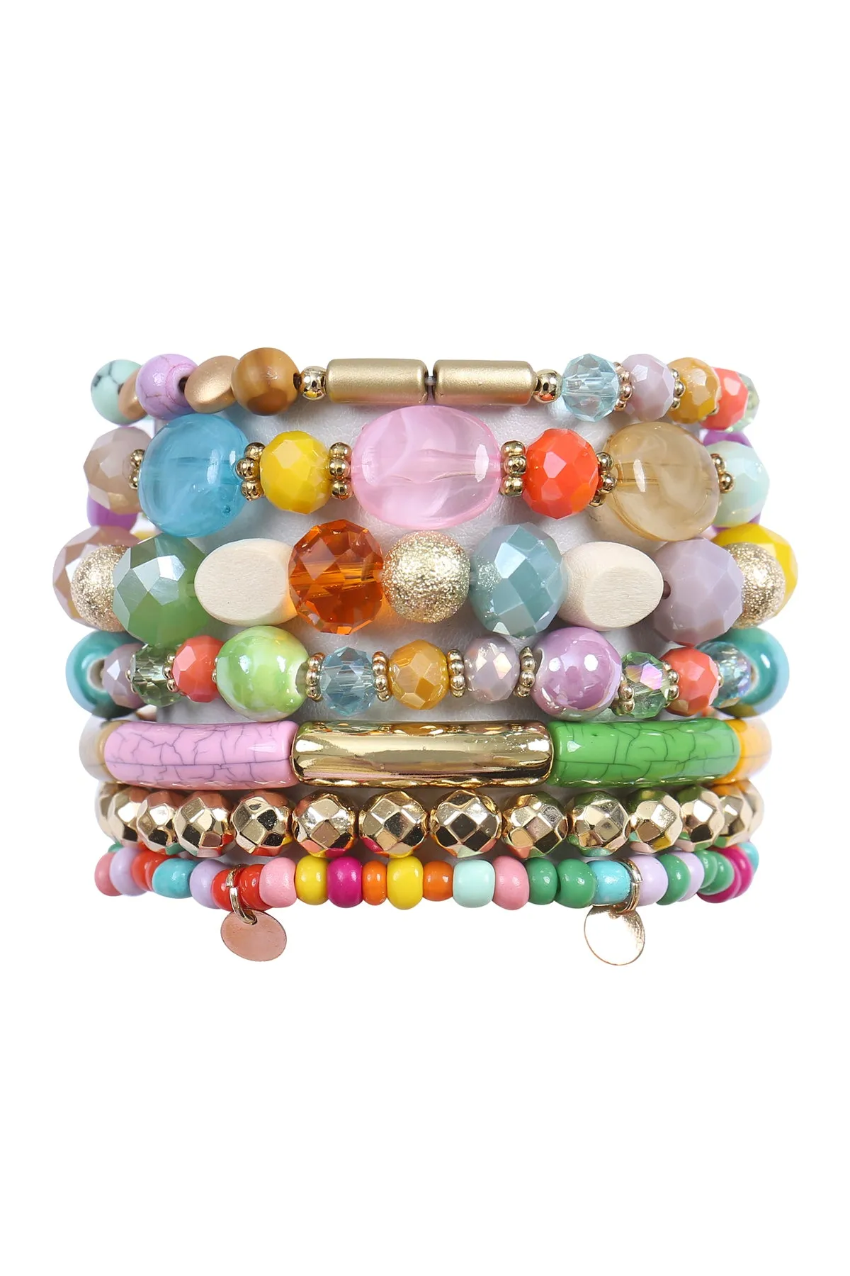 CHARM MIX BEADS GLASS TUBULAR LAYERED VERSATILE BRACELET SET/6PCS (NOW $2.75 ONLY!)