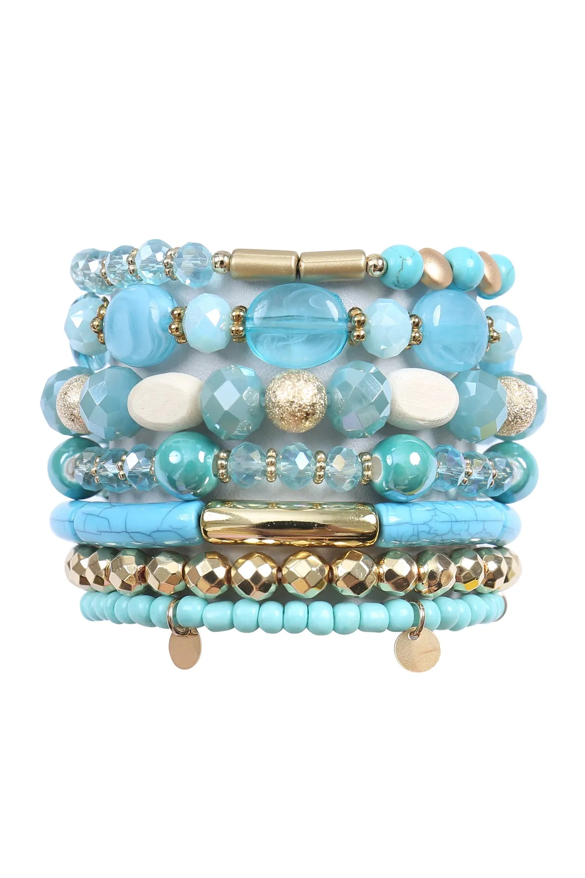 CHARM MIX BEADS GLASS TUBULAR LAYERED VERSATILE BRACELET SET/6PCS (NOW $2.75 ONLY!)