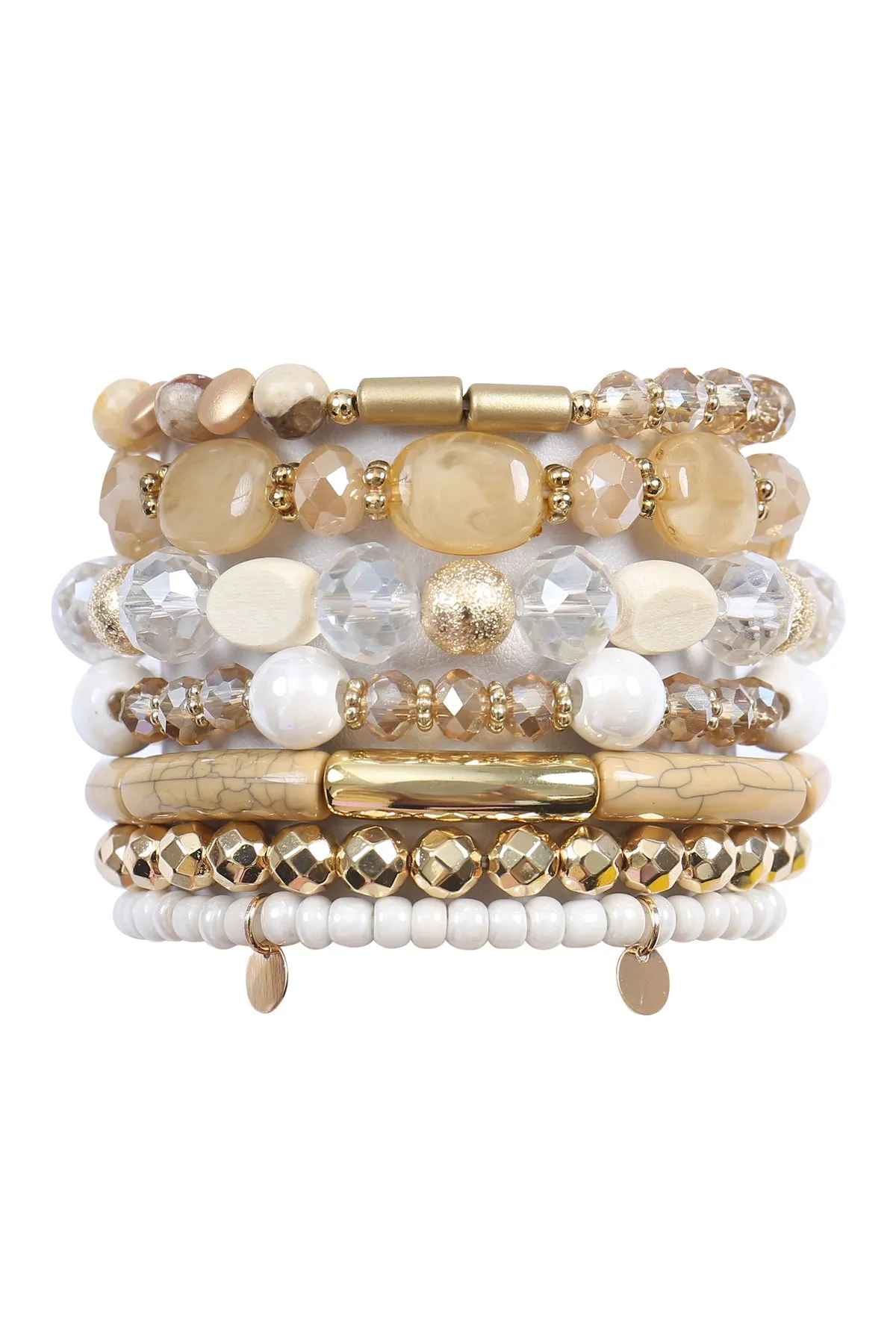 CHARM MIX BEADS GLASS TUBULAR LAYERED VERSATILE BRACELET SET/6PCS (NOW $2.75 ONLY!)