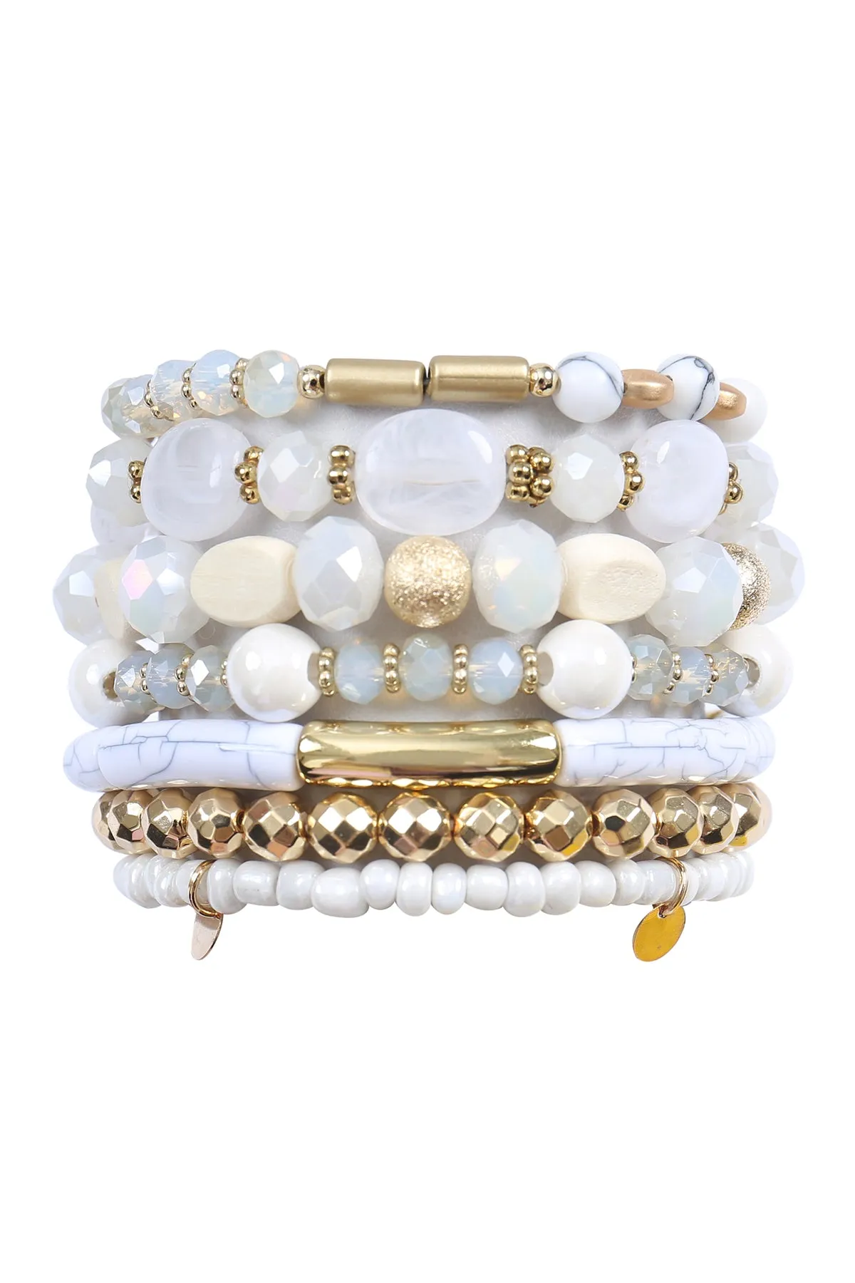 CHARM MIX BEADS GLASS TUBULAR LAYERED VERSATILE BRACELET SET/6PCS (NOW $2.75 ONLY!)