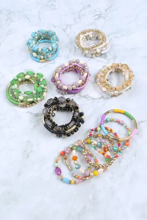 CHARM MIX BEADS GLASS TUBULAR LAYERED VERSATILE BRACELET SET/6PCS (NOW $2.75 ONLY!)