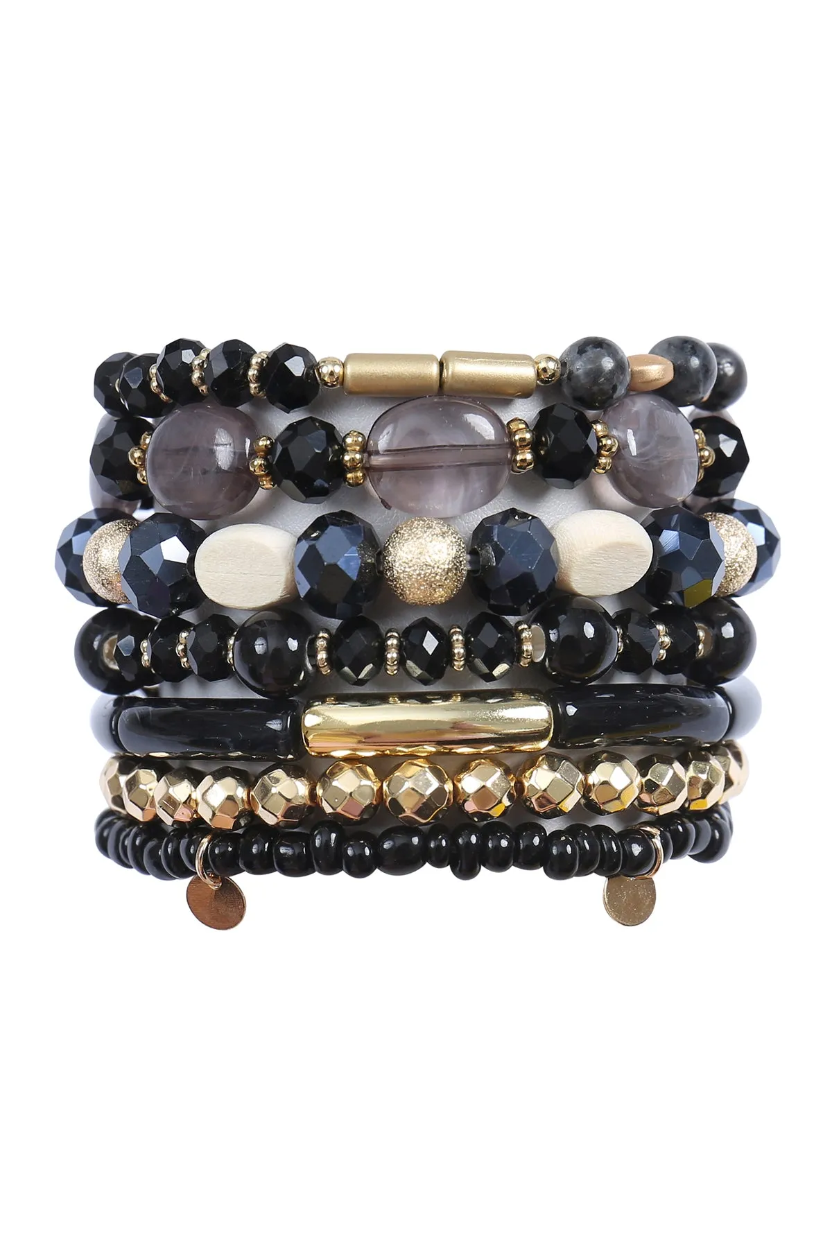 CHARM MIX BEADS GLASS TUBULAR LAYERED VERSATILE BRACELET SET/6PCS (NOW $2.75 ONLY!)