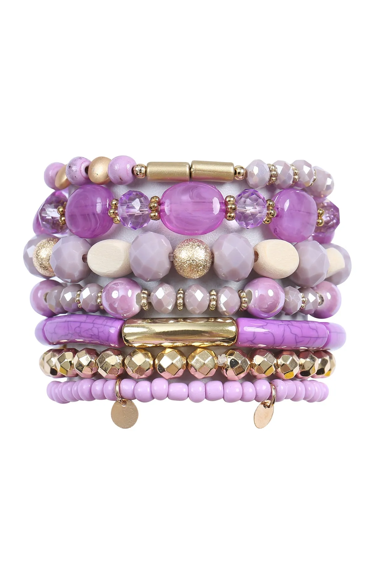 CHARM MIX BEADS GLASS TUBULAR LAYERED VERSATILE BRACELET SET/6PCS (NOW $2.75 ONLY!)