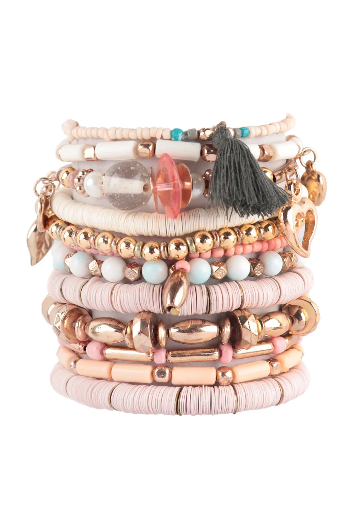 CHARM MIX BEADS W/ DAINTY PENDANT VERSATILE BRACELET SET