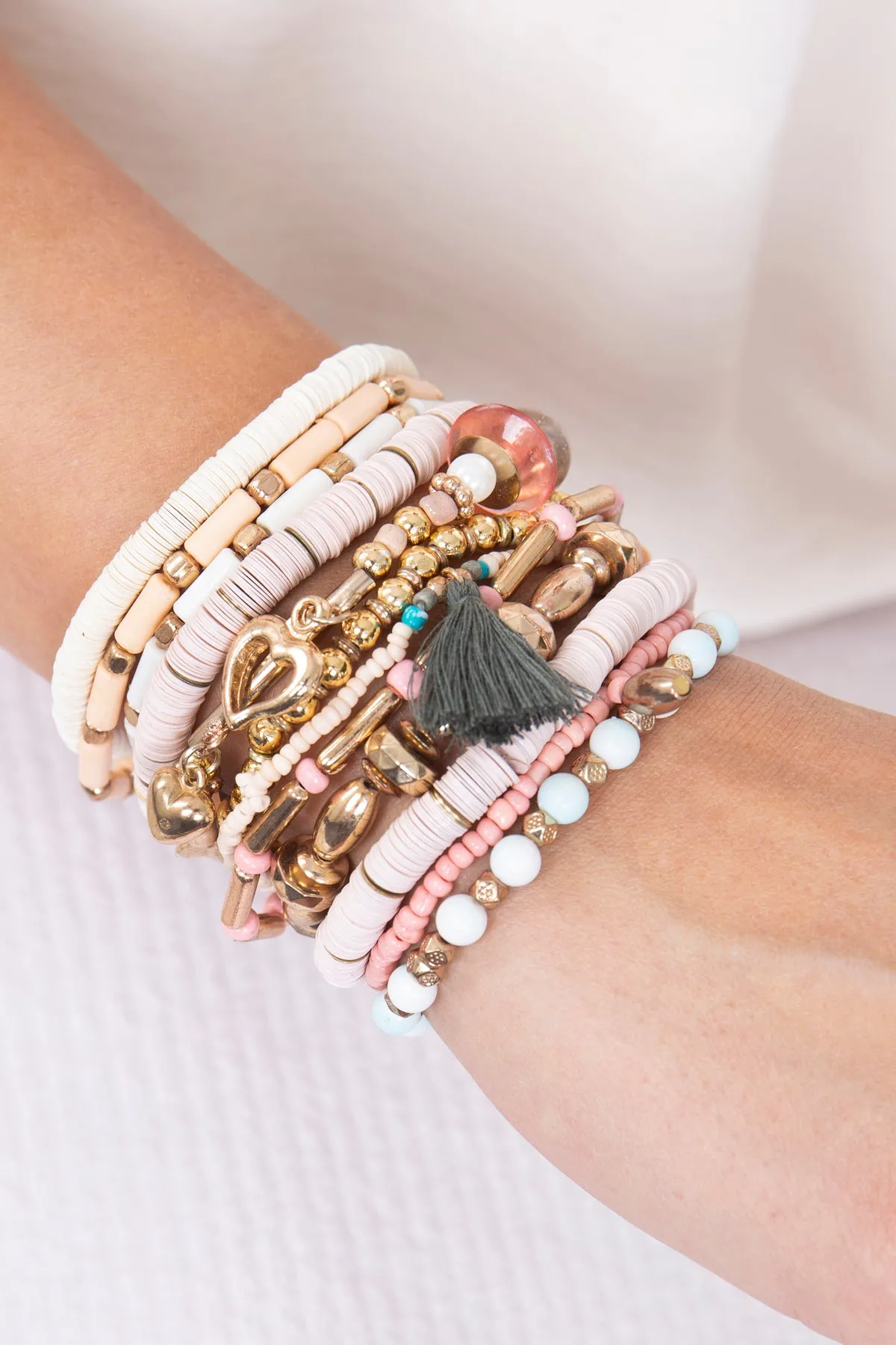 CHARM MIX BEADS W/ DAINTY PENDANT VERSATILE BRACELET SET