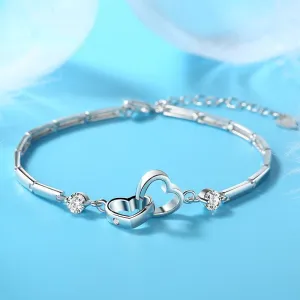 Charms   Bracelets Bangles for Women Valentine's Days Gift Cubic Zircon Double Heart Bracelet Jewelry
