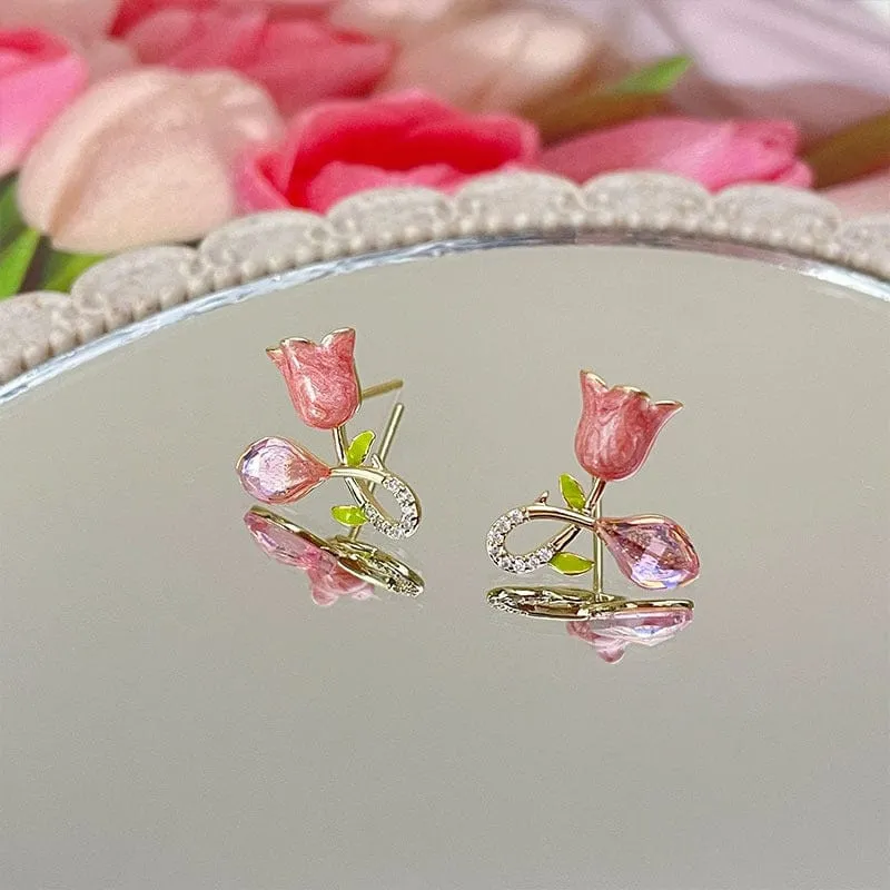 Chic CZ Inlaid Tulip Earrings