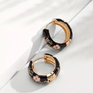 Chic Vintage-Inspired Copper Hoop Earrings with Colorful Diamond Pattern