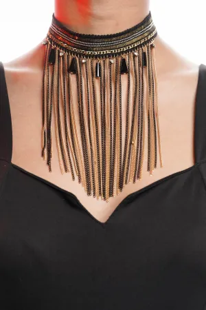 Choker with Black Beads and Golden Chain