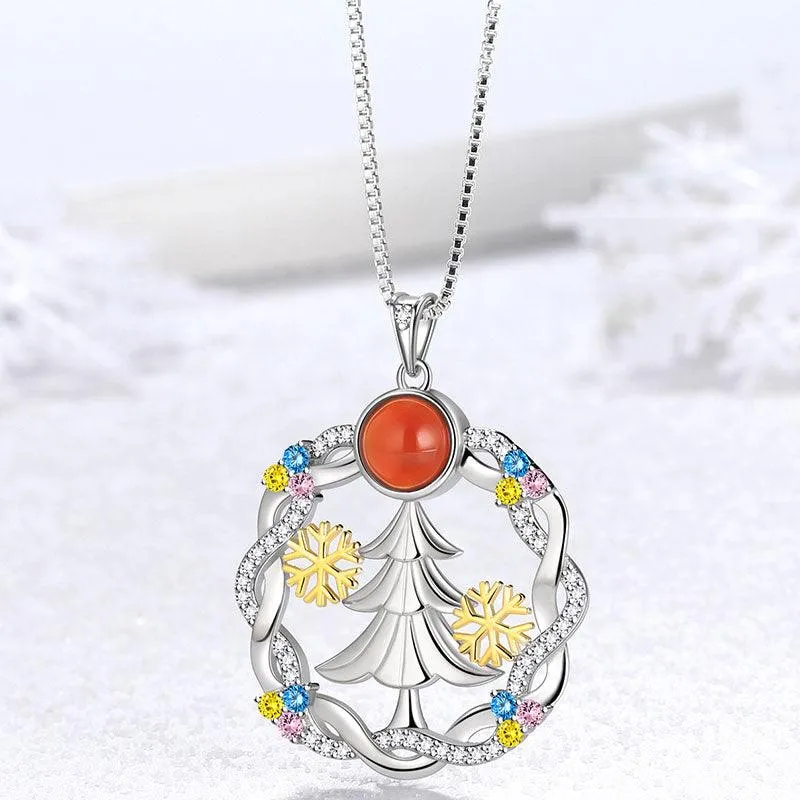 Christmas Tree Necklaces Pendant Jewelry Women Girls Christmas Gift Sterling Silver