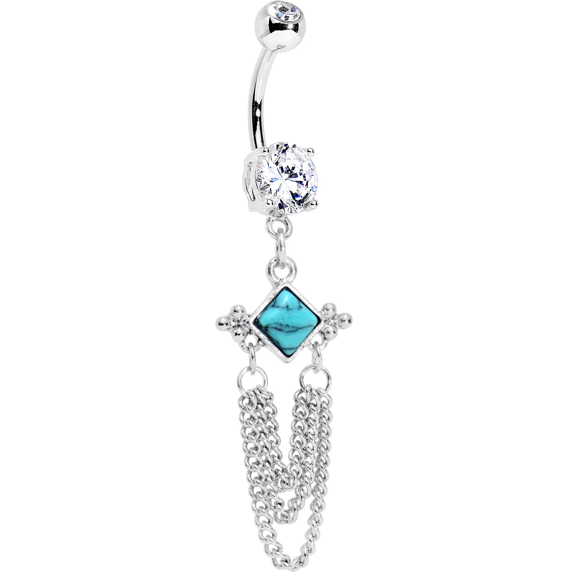 Clear Gem Faux Turquoise Southwest Dramatic Dangle Belly Ring