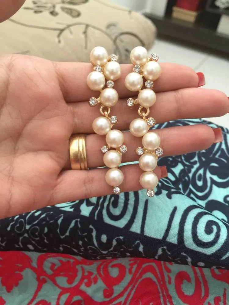 Crystal & Pearl Drop Long Earrings
