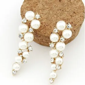 Crystal & Pearl Drop Long Earrings