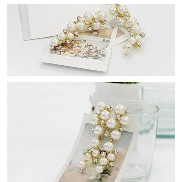 Crystal & Pearl Drop Long Earrings