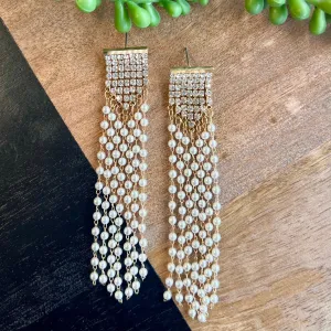 Crystal & Pearl Long Dangle Earring