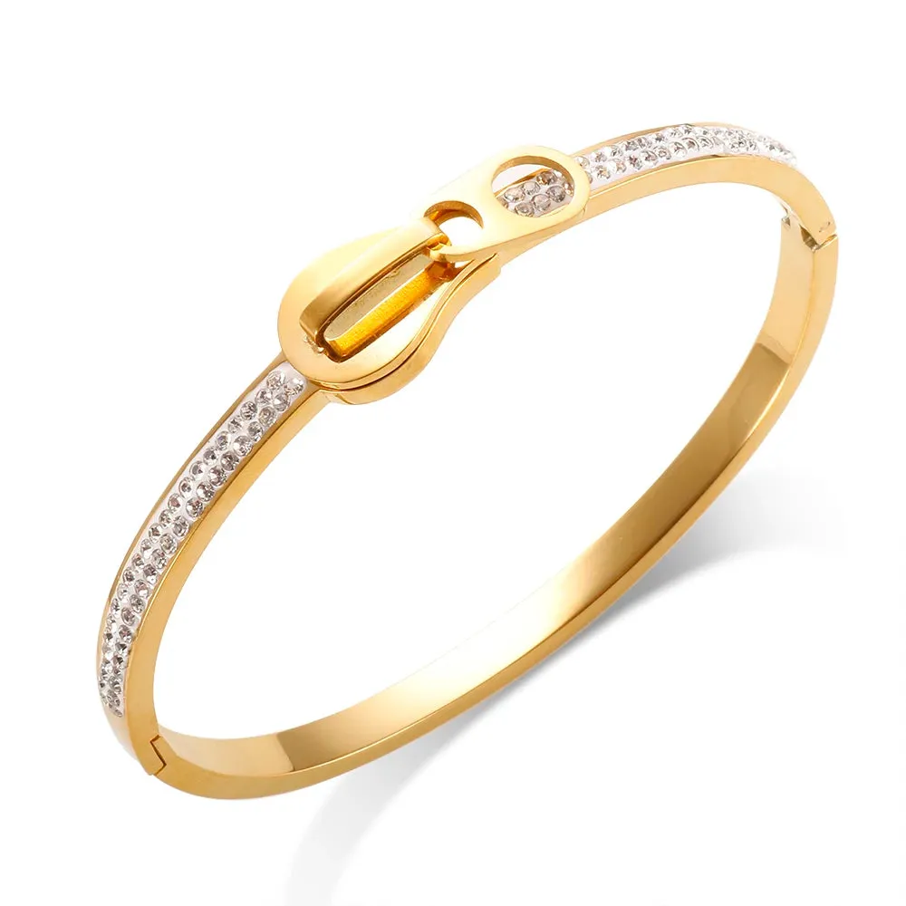 Crystal Zipper Design Bangle Hollow Roman Numerals Rhinestone Bracelets Jewelry