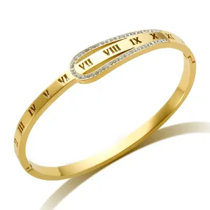Crystal Zipper Design Bangle Hollow Roman Numerals Rhinestone Bracelets Jewelry