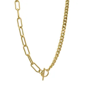 Curb and Paper Clip Chain Toggle Necklace gold