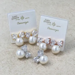 CZ Bow Pearl Titanium Earrings