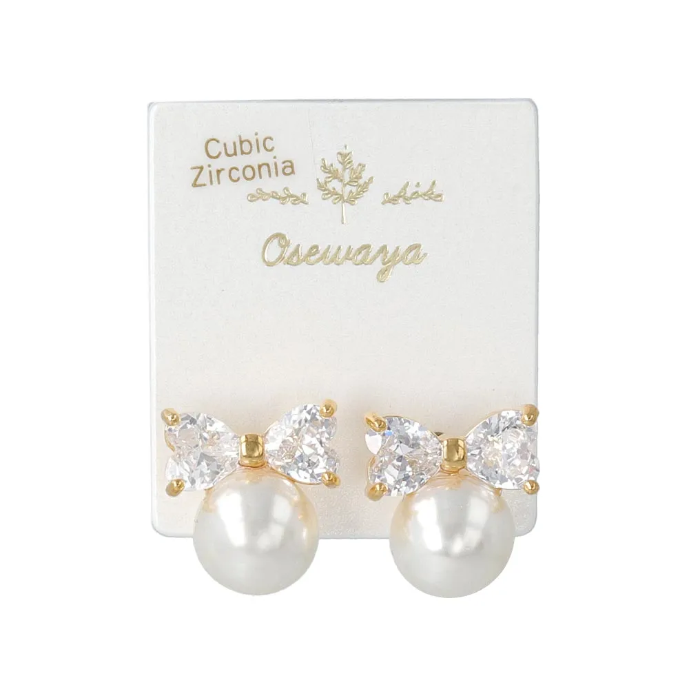 CZ Bow Pearl Titanium Earrings