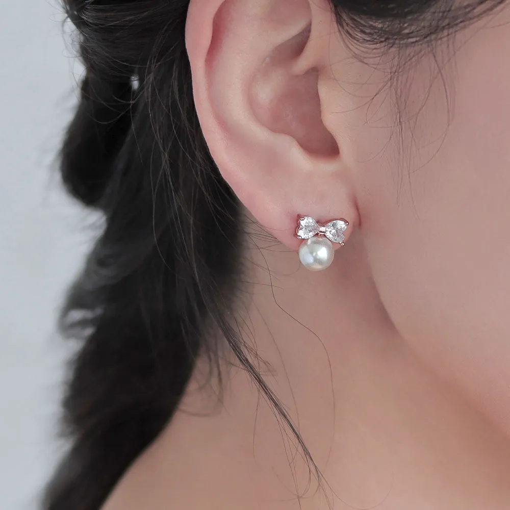 CZ Bow Pearl Titanium Earrings