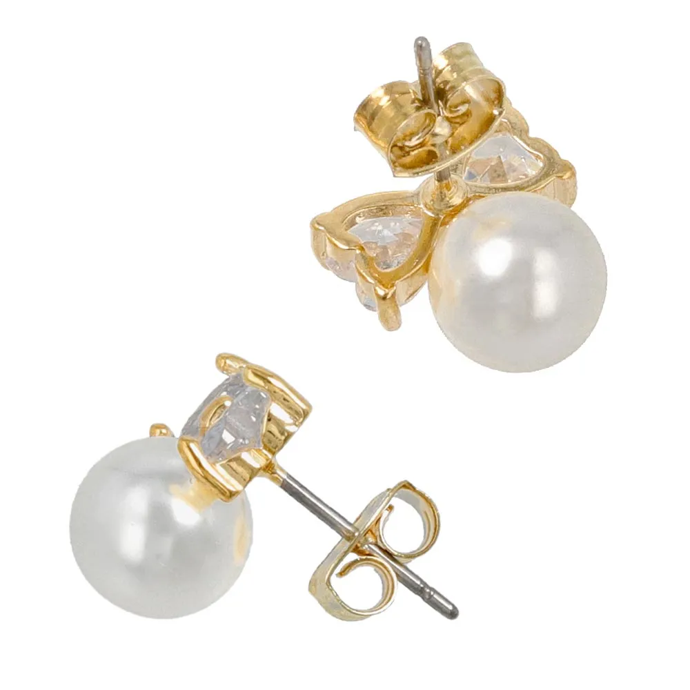 CZ Bow Pearl Titanium Earrings