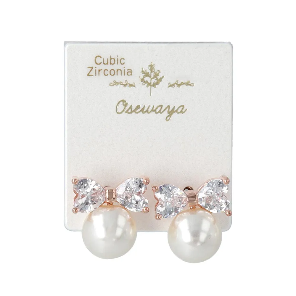 CZ Bow Pearl Titanium Earrings