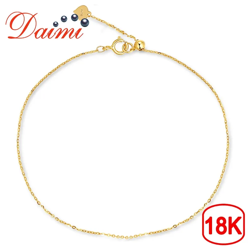 DAIMI Love Design Dainty Pure Gold Bracelet Chain 18K Yellow Gold Chain Adjustable Bracelet Chain Wendding Party Gift
